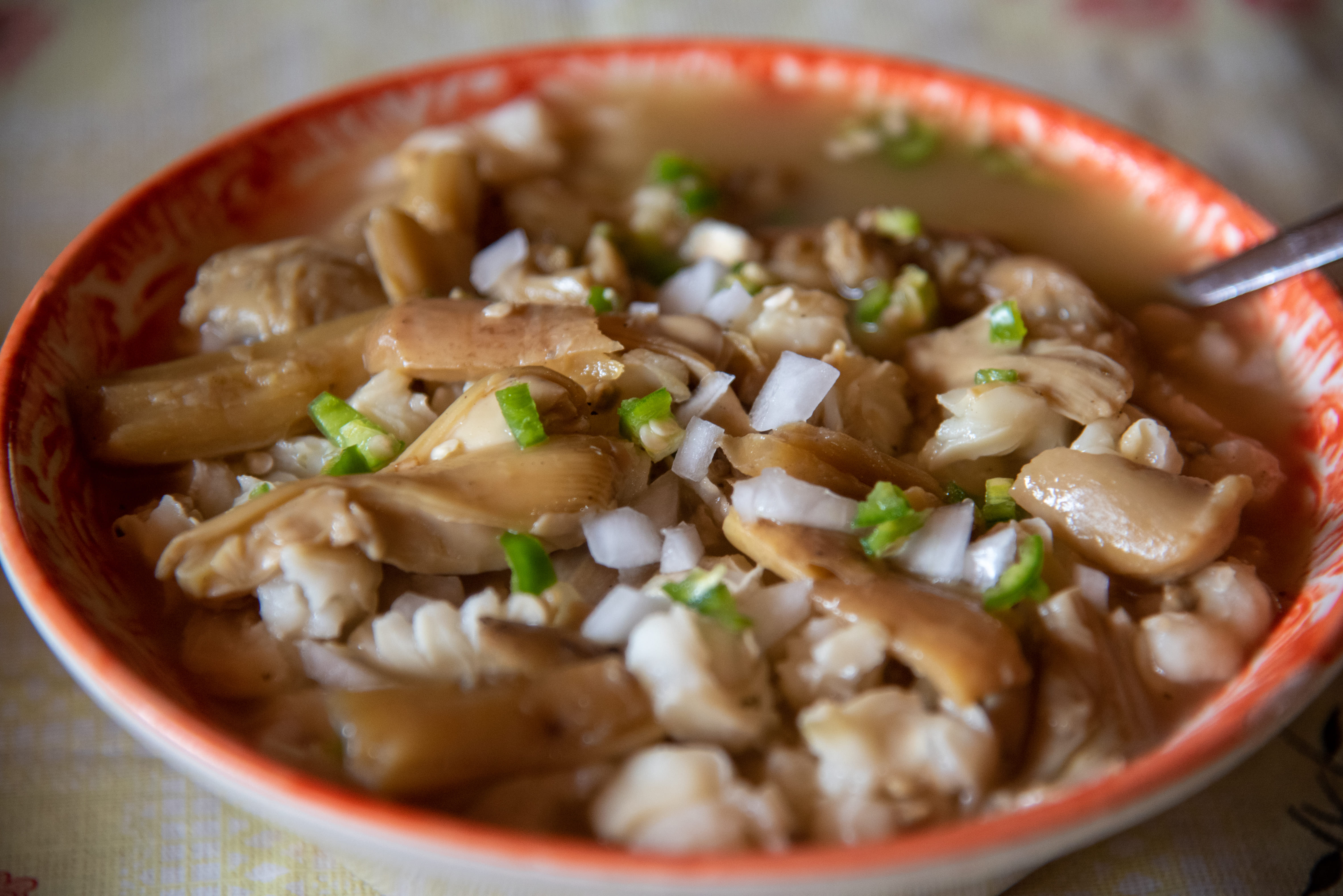 Pozole de hongos comestibles, uno de los platillos más representativos de la Feria del Hongo, famoso por su sabor casero y la deliciosa combinación de maíz y hongos silvestres. Image